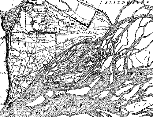 Карта 1868 года с планируемой трассой Ньиве-Мерведе (точки)