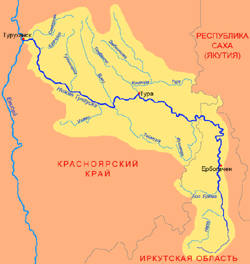  Бассейн реки Нижняя Тунгуска с притоком <i>Тутончана</i>.