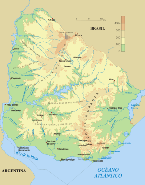 Река Росарио на карте Уругвая