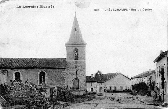 Кревешам и Церковь Нотр-Дам-ан-сон-Ассомпсьон на почтовой открытке.