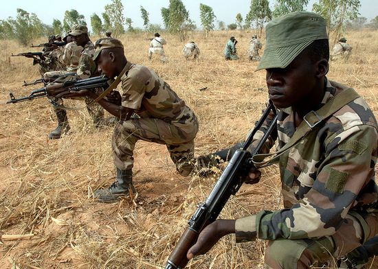 Солдаты вооружённых сил Нигера на учениях