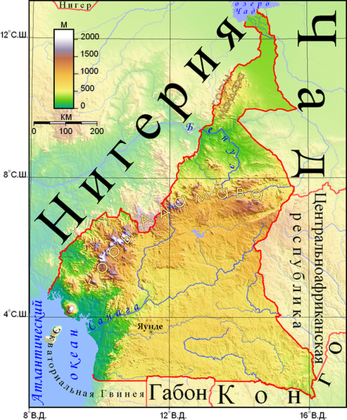 Физическая карта Камеруна