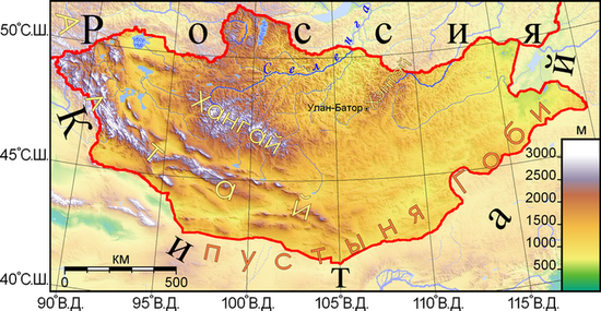 Физическая карта Монголии