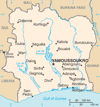  Река Бандама на карте Кот-д’Ивуара